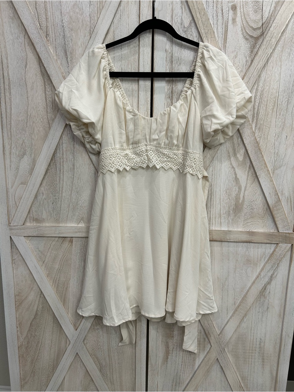 Inspired Hearts Cream Lace-Trim Mini Dress